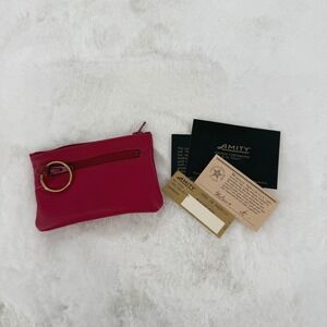 Amity Vintage Leather Key Coin Pouch Cranberry Red Made in USA 10102-620